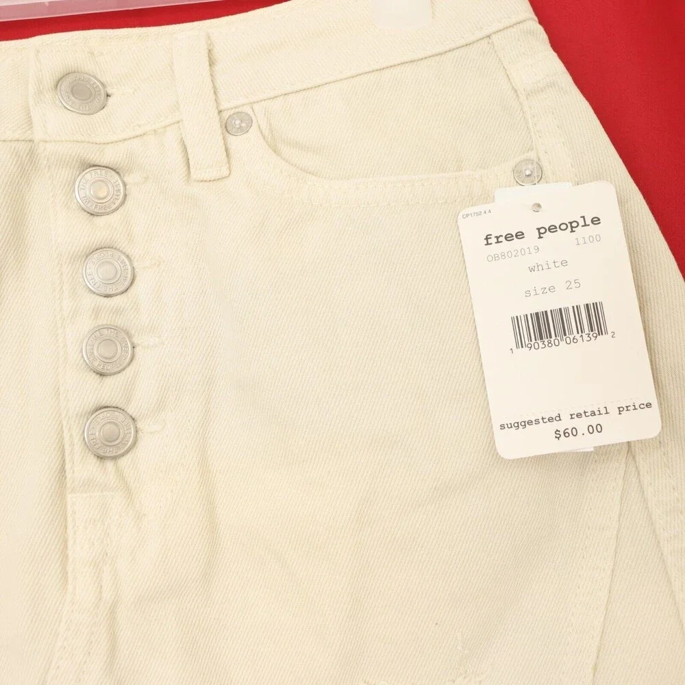 Free People Mini Destroyed Denim Skirt Size 25 White Jeans Button Up NWT B70